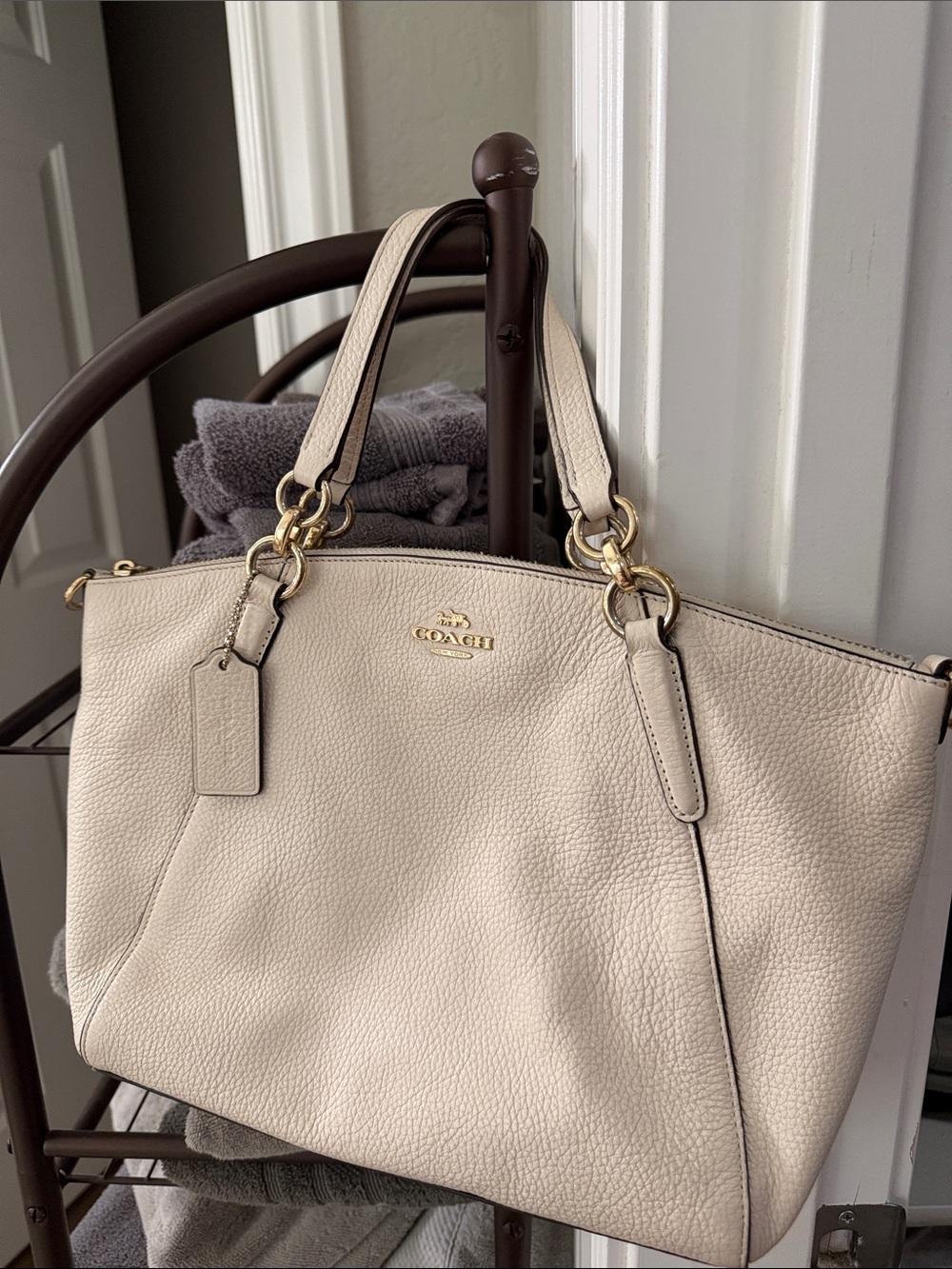 Coach Cream Pebbled Leather Tote with Gold Hardware